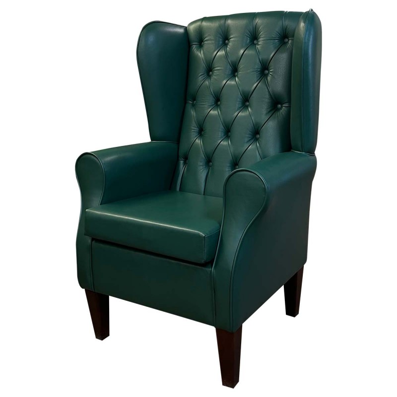 Green Buttoned Genuine Leather Armchair