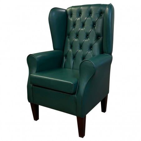 Green Buttoned Genuine Leather Armchair