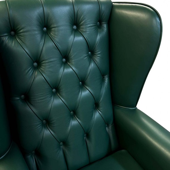 Large High Back Chair with Buttoning in a Medal Forest Genuine Leather
