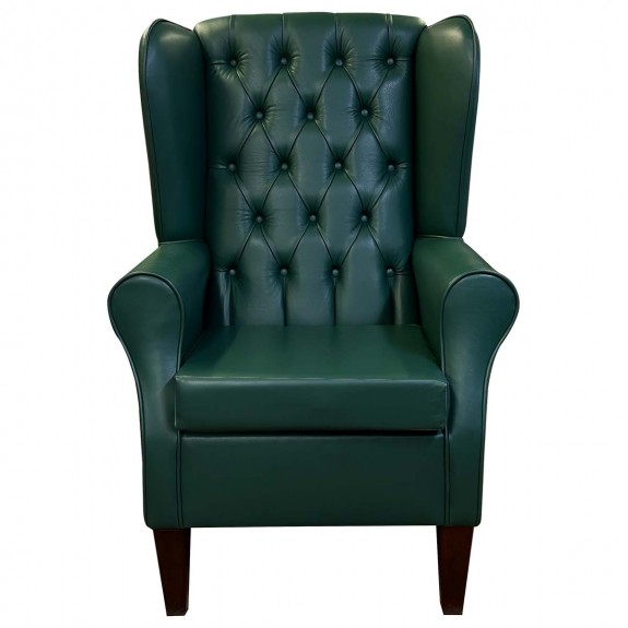 Large High Back Chair with Buttoning in a Medal Forest Genuine Leather