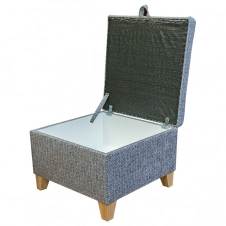 Square Chevron Beige Upholstered Storage Ottoman Pouffe | Beaumont