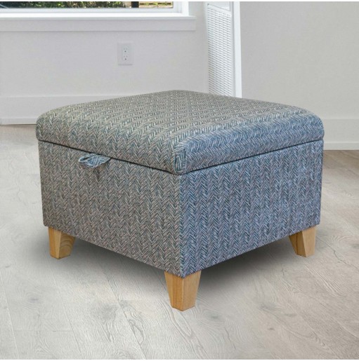 Square Storage Pouffe in Accento Chevron Beige Upholstery Fabric