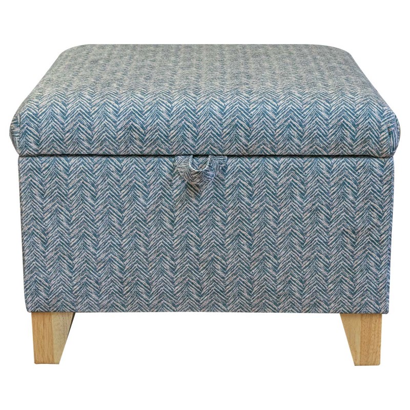 Square Chevron Beige Upholstered Storage Ottoman Pouffe | Beaumont