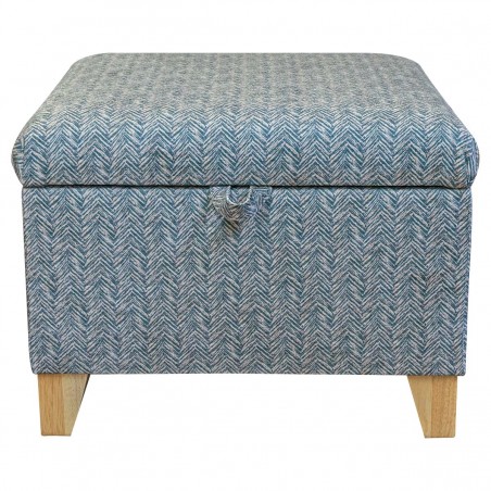 Square Chevron Beige Upholstered Storage Ottoman Pouffe | Beaumont