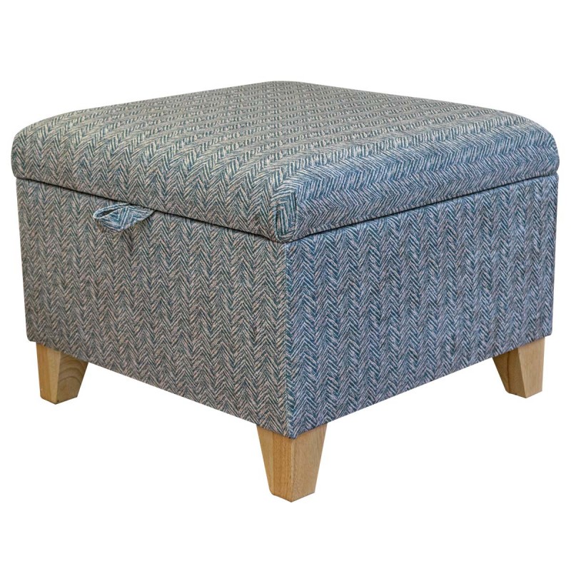 Square Chevron Beige Upholstered Storage Ottoman Pouffe | Beaumont