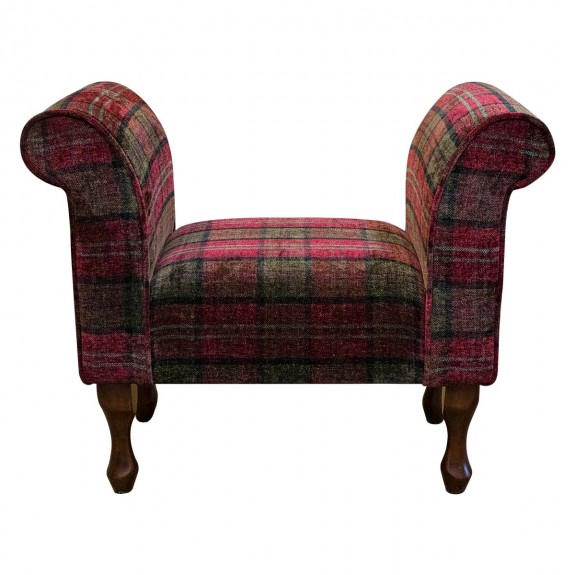 LUXE 31.5" Compact Window Seat Settle in Lana Red Tartan Fabric