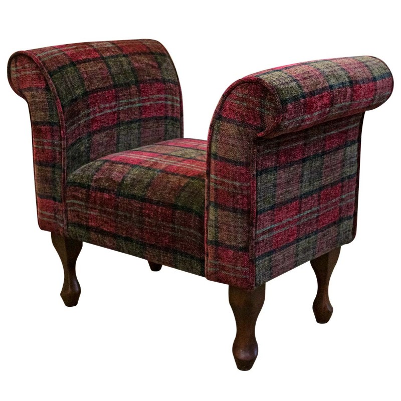 LUXE 31.5" Compact Window Seat Settle in Lana Red Tartan Fabric