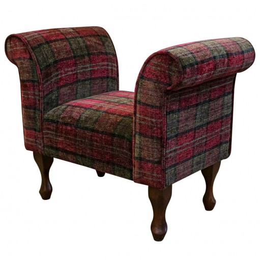 LUXE 31.5" Compact Window Seat Settle in Lana Red Tartan Fabric