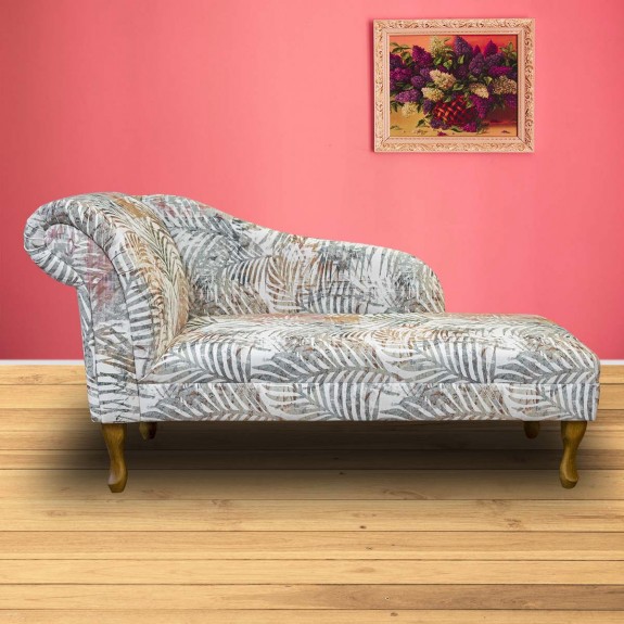 56" Medium Chaise Longue in Maestro Gauguin Botanical Printed Velvet Fabric