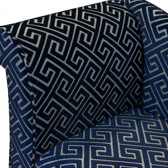 LUXE Designer Chaise Chair in Extravaganza Meander Line Navy Fabric