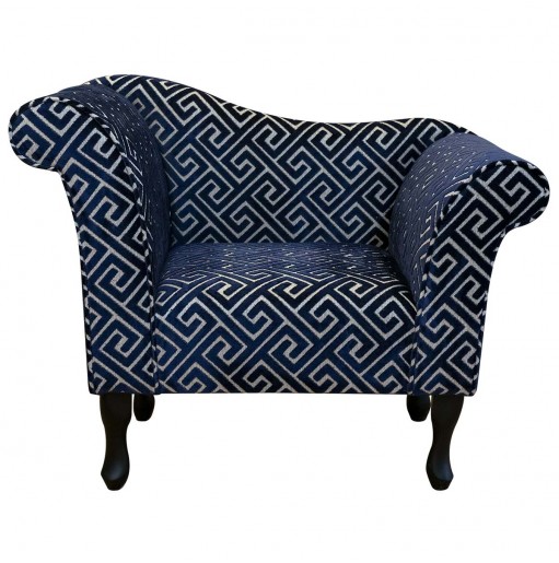 LUXE Designer Chaise Chair in Extravaganza Meander Line Navy Fabric