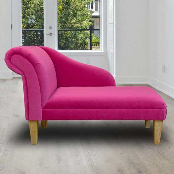 LUXE 45" Medium Chaise Longue in AquaVelvet Fuchsia Velvet Fabric