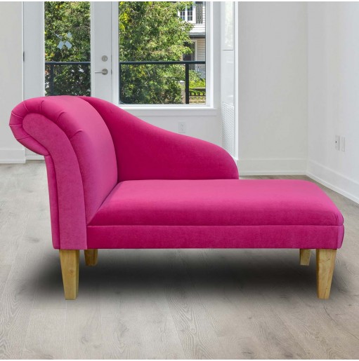 LUXE 45" Medium Chaise Longue in AquaVelvet Fuchsia Velvet Fabric
