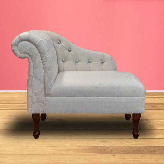 36" Compact Diamante Buttoned Chaise Longue in Woburn Floral Oyster Fabric