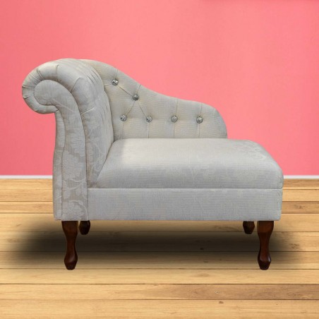 Diamante Buttoned Chaise Longue in Woburn Floral Oyster Fabric | Beaumont