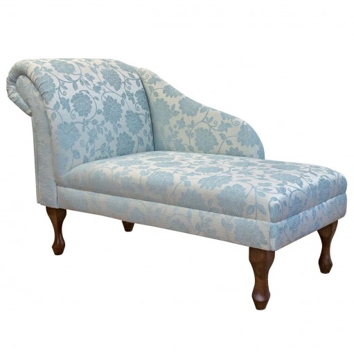 45" Medium Chaise Longue in a Woburn Blue Floral Chenille Fabric