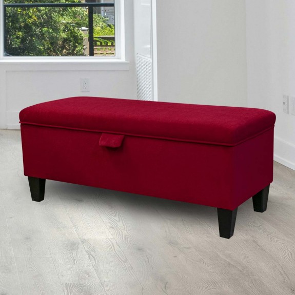 Wine velvet storage bench with lift-up lid