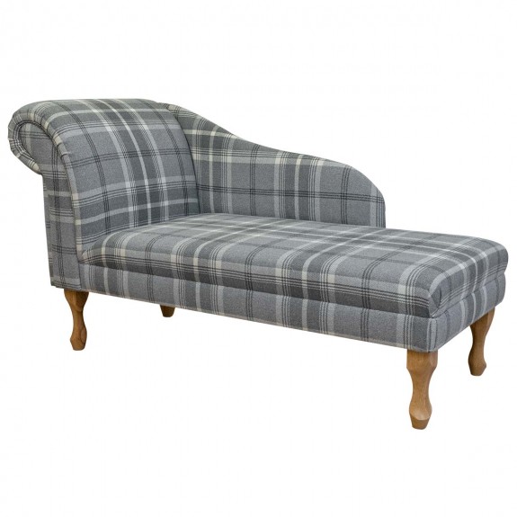 LUXE 52" Medium Chaise Longue in Balmoral Dove Grey Tartan Fabric