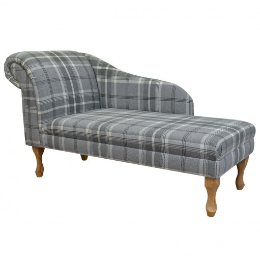 LUXE 52" Medium Chaise Longue in Balmoral Dove Grey Tartan Fabric