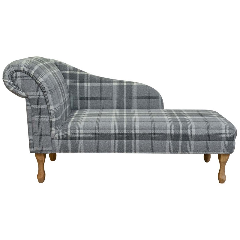 Chaise Longue in Balmoral Dove Grey Tartan Fabric | Beaumont