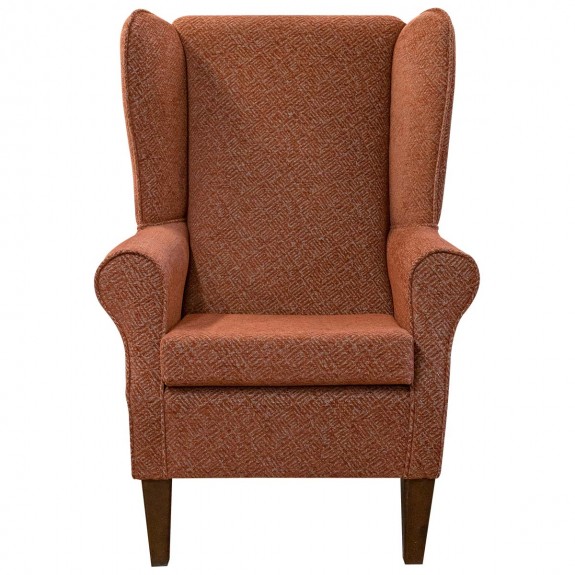 Large Terracotta High Back Chair in Bergamo Crosshatch Fabric