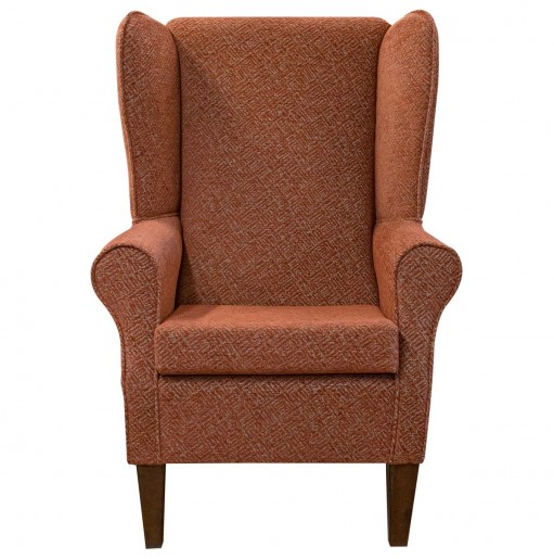 Large Terracotta High Back Chair in Bergamo Crosshatch Fabric