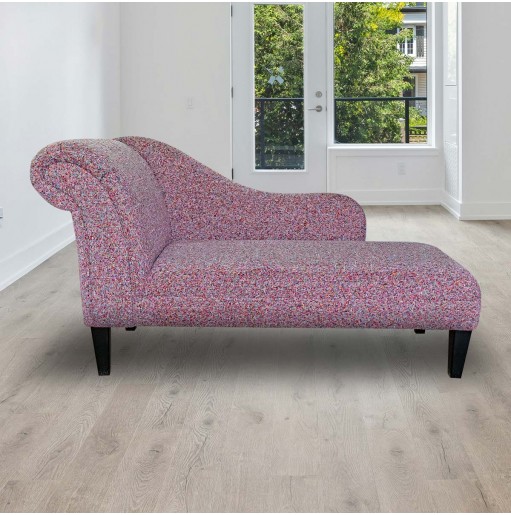 60" Large Chaise Longue in Bubblegum Multicoloured Chenille Fabric