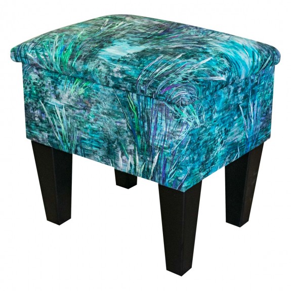 Small Dressing Table Stool in Maestro Mir Floral Teal Printed Velvet | Beaumont UK