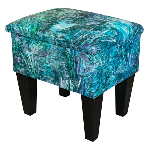 Small Dressing Table Stool in Maestro Mir Floral Teal Printed Velvet | Beaumont UK