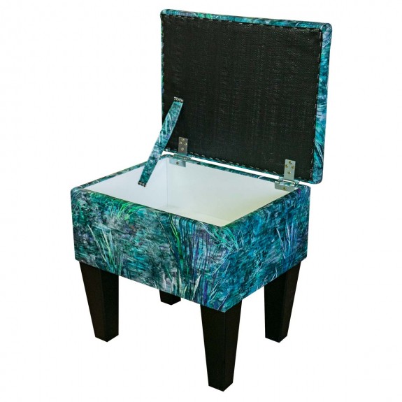 Small Dressing Table Stool in Maestro Mir Floral Teal Printed Velvet Fabric