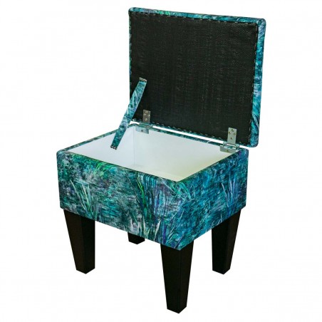 Small Dressing Table Stool in Maestro Mir Floral Teal Printed Velvet | Beaumont UK