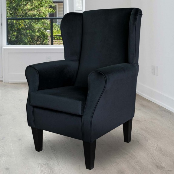 Standard Wingback Fireside Chair in Cambio Jet Matt Luxury Velvet Fabric