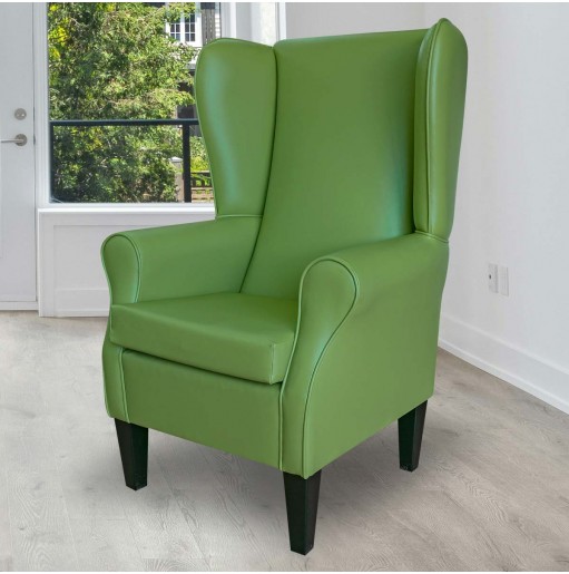 Olive green high back chair in vinyl