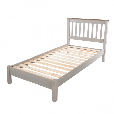 Grey Solid Pine Wood Bed Frame