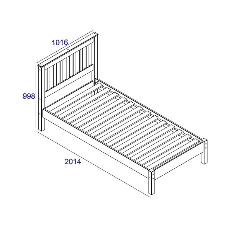 Grey Wooden Single Bed Frame with Slatted Base | Solid Pine Wood