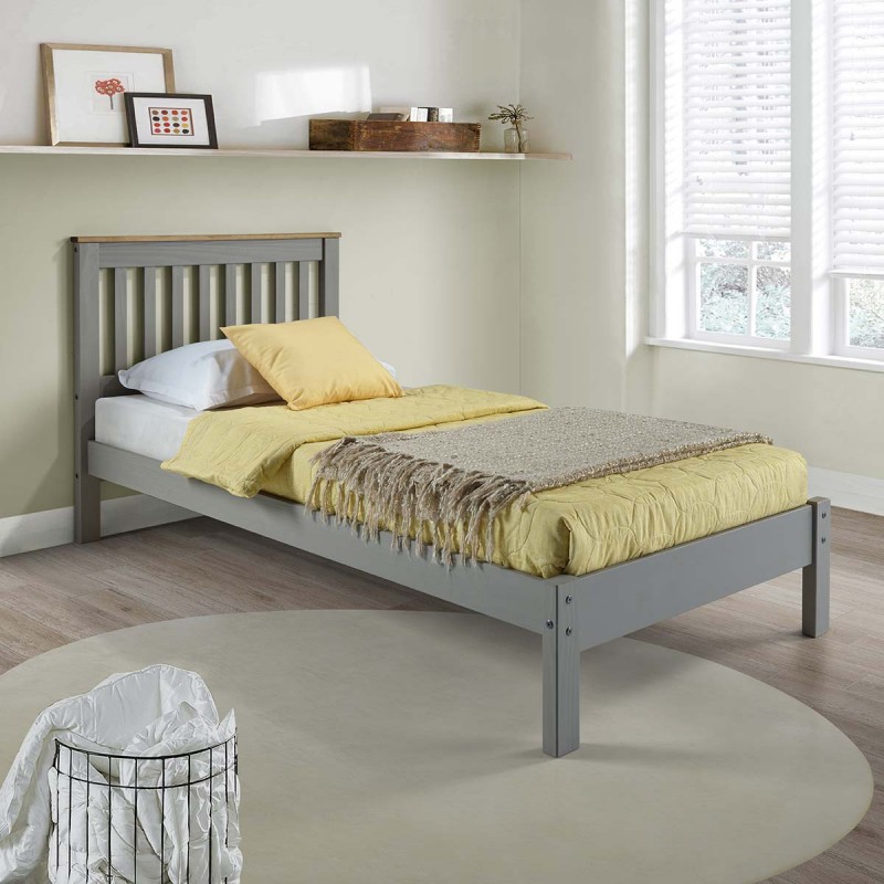 Grey Wooden Single Bed Frame