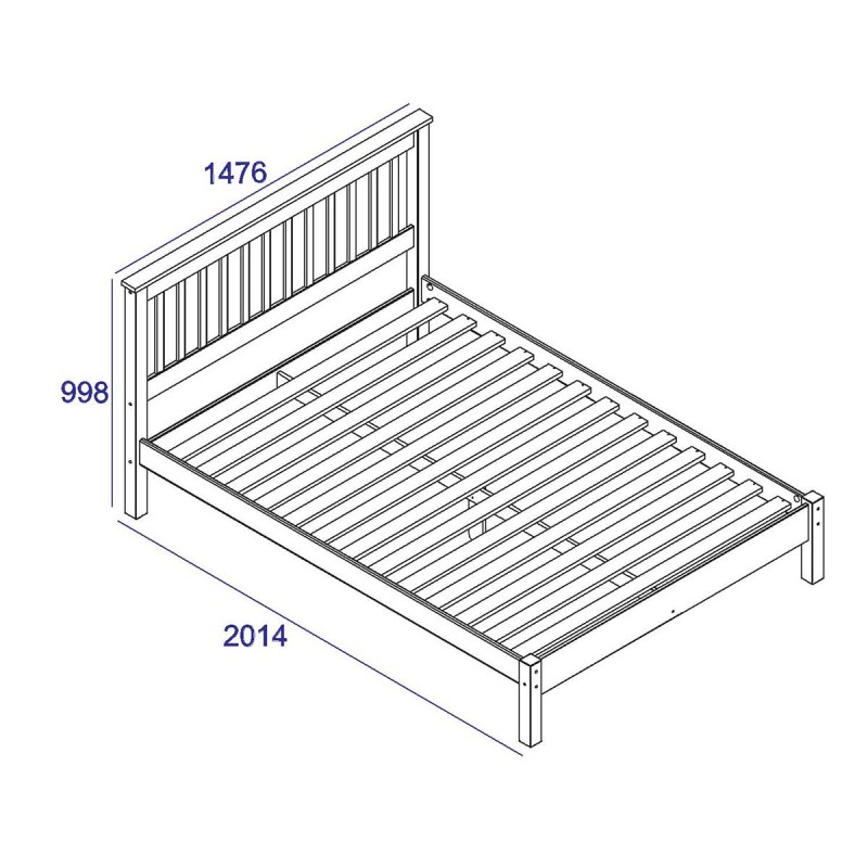 Grey Solid Pine Wooden Double Bed Frame