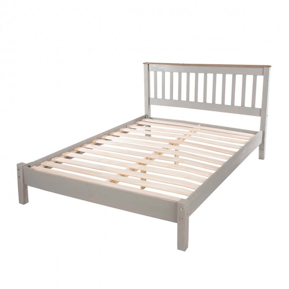 Grey Solid Pine Wooden Double Bed Frame