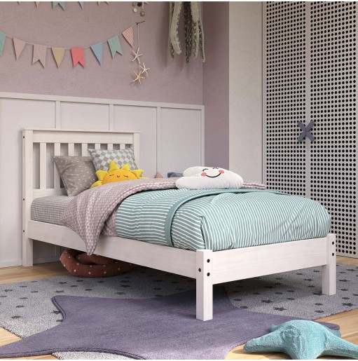 White Solid Pine Wood Single Bed Frame