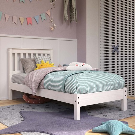 White Solid Pine Wood Single Bed Frame