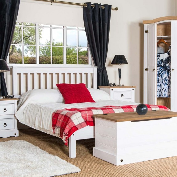 White Solid Pine Wooden Double Bed Frame