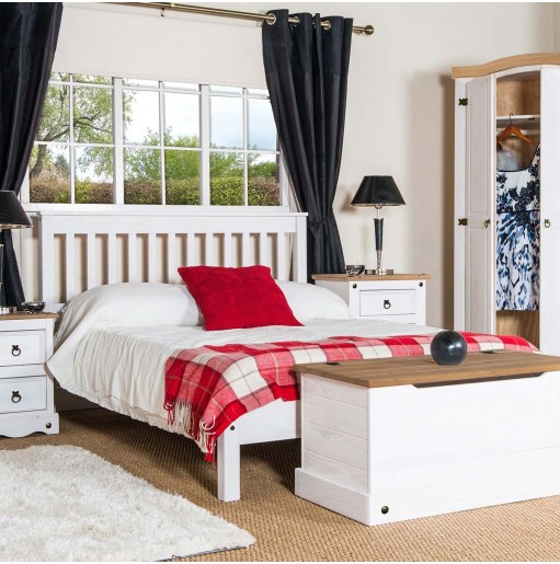 White Solid Pine Wooden Double Bed Frame