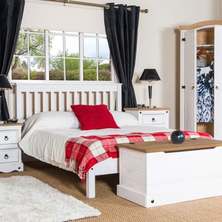 White Solid Pine Wooden Double Bed Frame