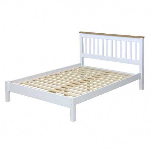 White & Natural Two-Tone Solid Wood Double Bed Frame