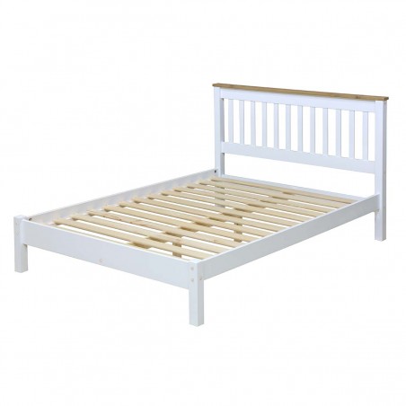White & Pine Two-Tone Solid Wood Double Bed Frame
