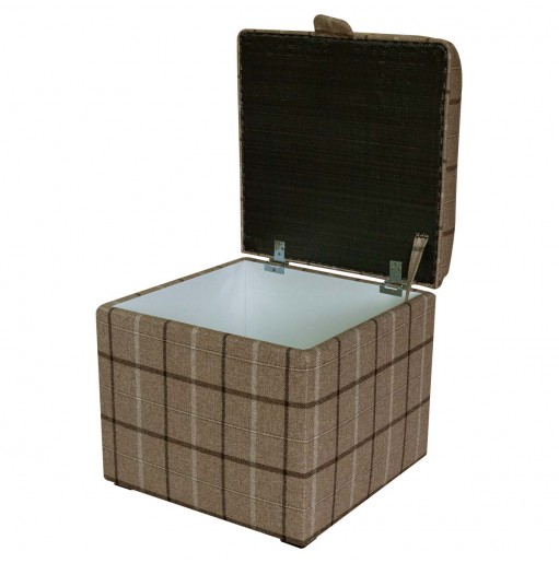 Square Storage Pouffe in Sophie Tartan Chocolate Fabric