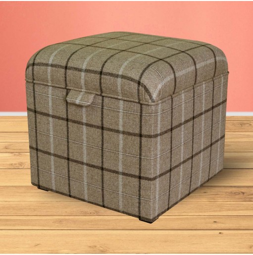 Square Storage Pouffe in Sophie Tartan Chocolate Fabric