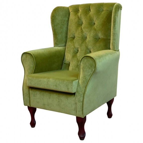 Standard Wingback Fireside Chair with Buttoning in Dolce Leaf Strie Velvet Fabric