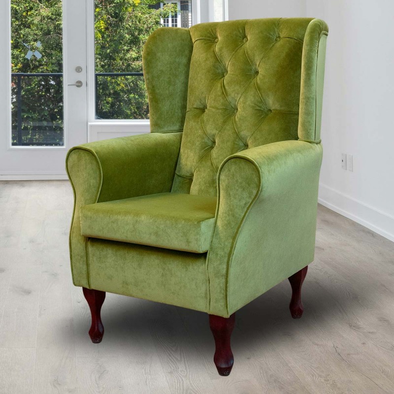 Green Buttoned Wingback Chair