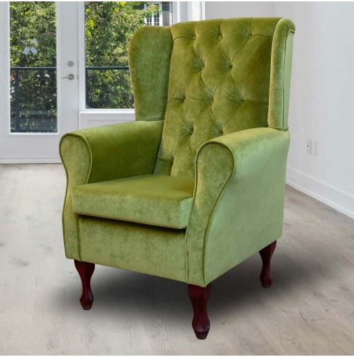 Green Buttoned Wingback Chair